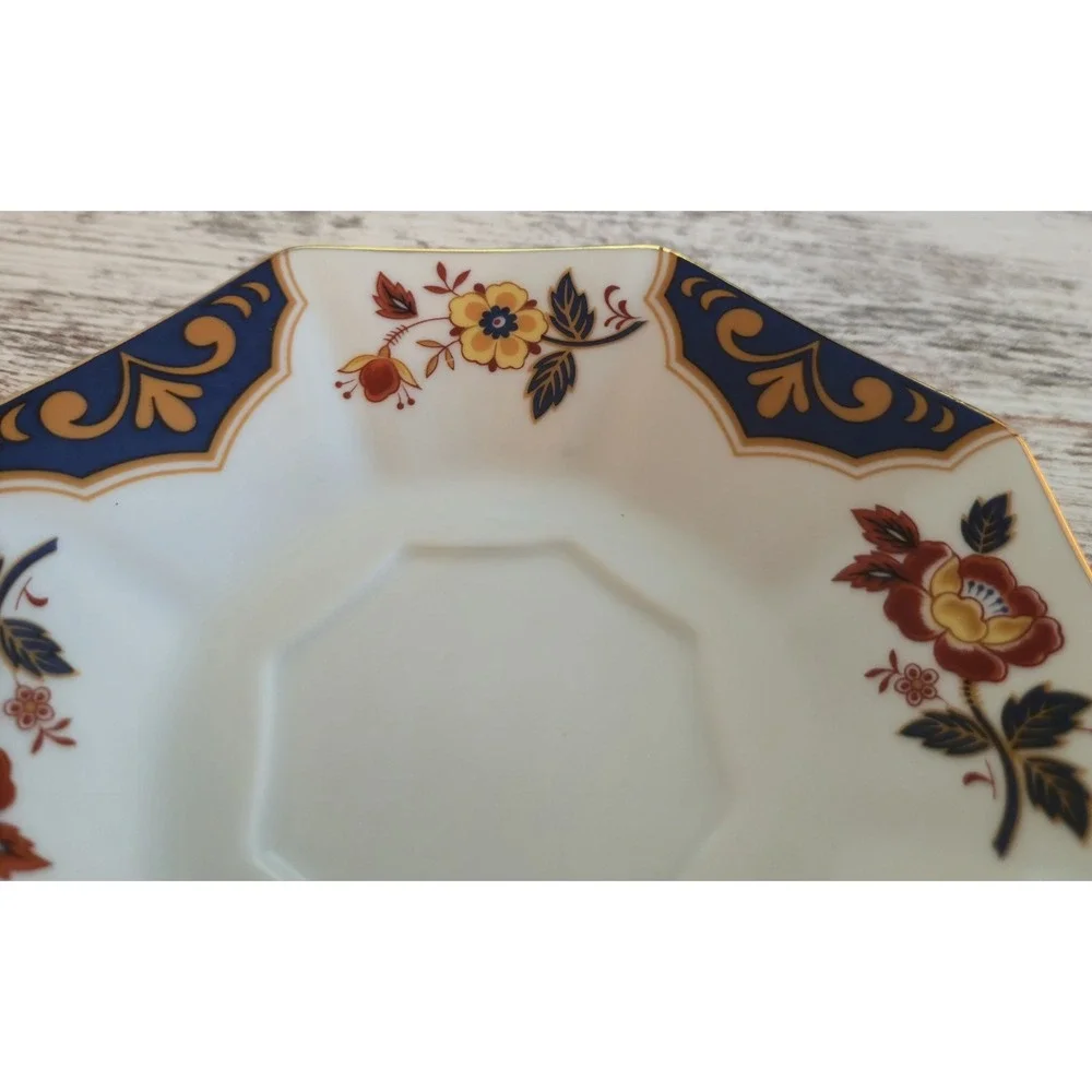 Mikasa Far East L6104 Saucers Set of 2 Octagonal Fine China Japan Cobalt Gold